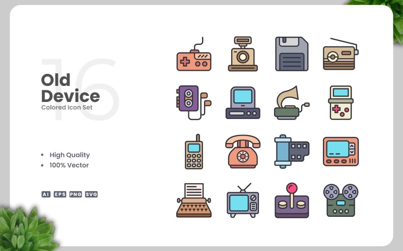 16 Old Device Colored Icons Set Icon Set
