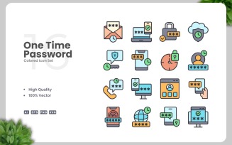 16 One Time Password Colored Icons Set