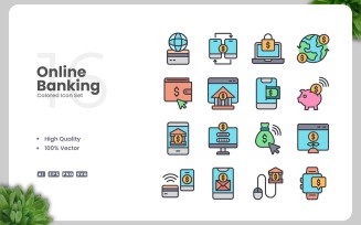 16 Online Banking Colored Icons Set