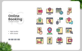 16 Online Booking Colored Icons Set