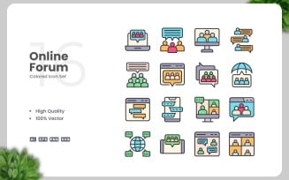 16 Online Forum Colored Icons Set