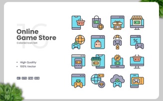 16 Online Game Store Colored Icons Set