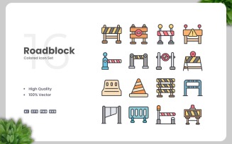 16 Roadblock Colored Icons Set