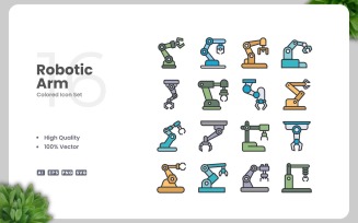 16 Robotic Arm Colored Icons Set