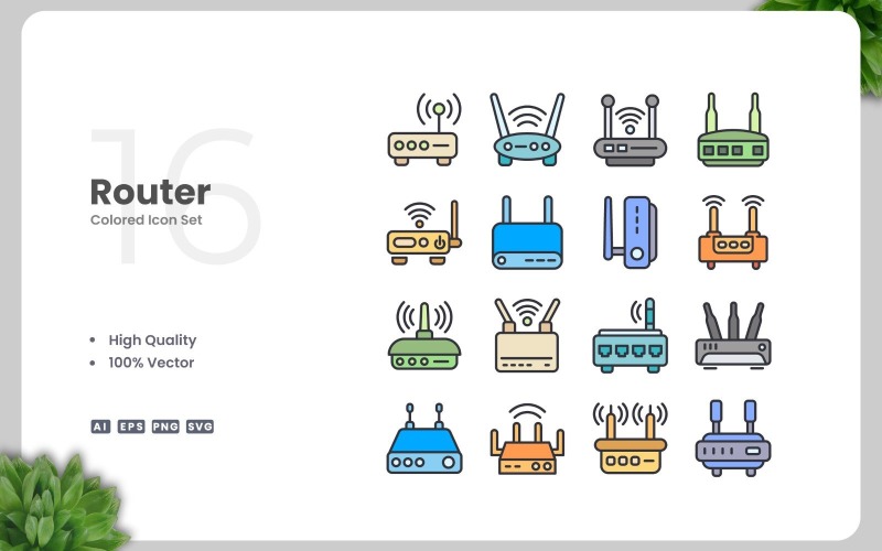 16 Router Colored Icons Set Icon Set