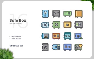 16 Safe Box Colored Icons Set