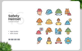 16 Safety Helmet Colored Icons Set