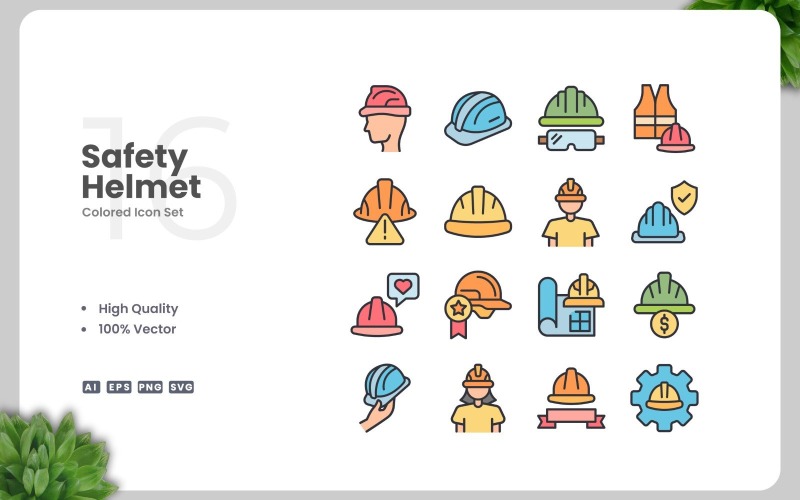 16 Safety Helmet Colored Icons Set Icon Set