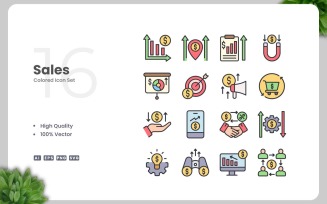 16 Sales Colored Icons Set