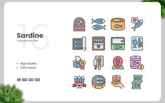 16 Sardine Colored Icons Set