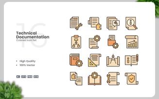16 Technical Documentation Colored Icons Set