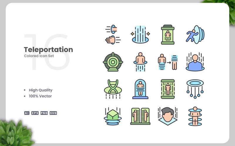 16 Teleportation Colored Icons Set Icon Set