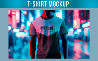 T-Shirt Mockup on Neon Urban Glow