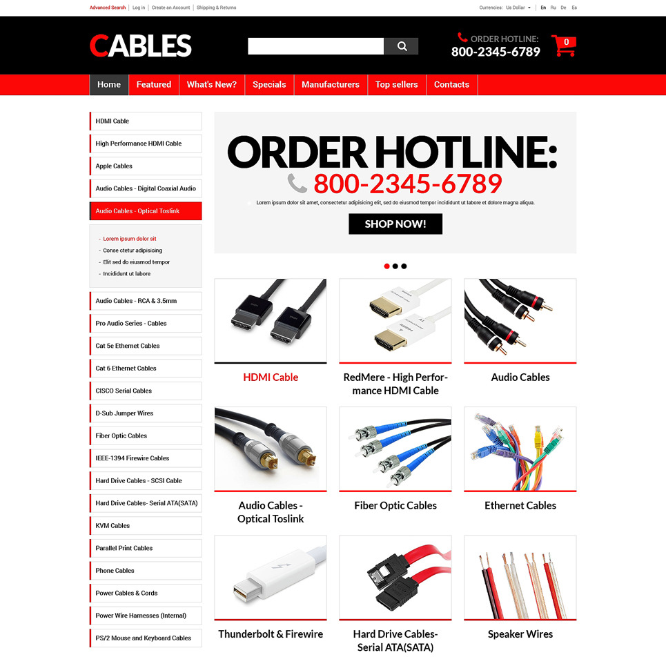 Cords Wires Store osCommerce Template Big Screenshot Cords Wires Store OsCommerce Template New Screenshots BIG