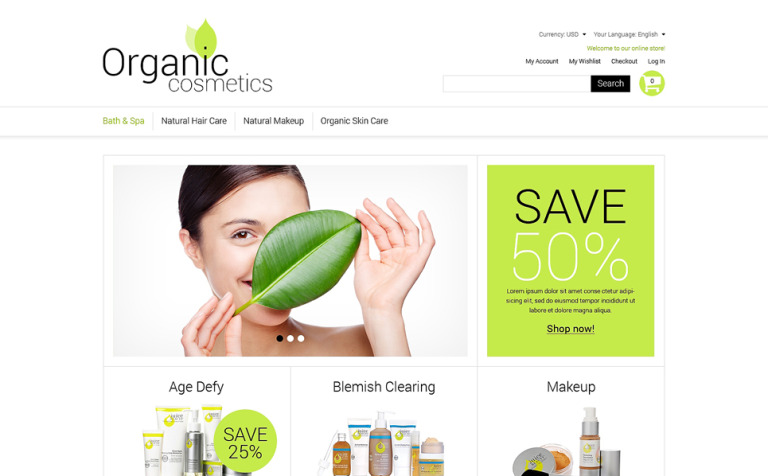 Organic Cosmetics Responsive Magento Template Big Screenshot Organic Cosmetics Magento Theme New Screenshots BIG