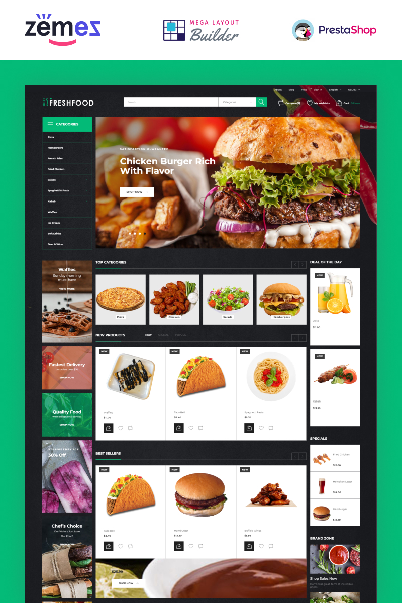 Responsive Freshfood - Food Store Template Prestashop #51255