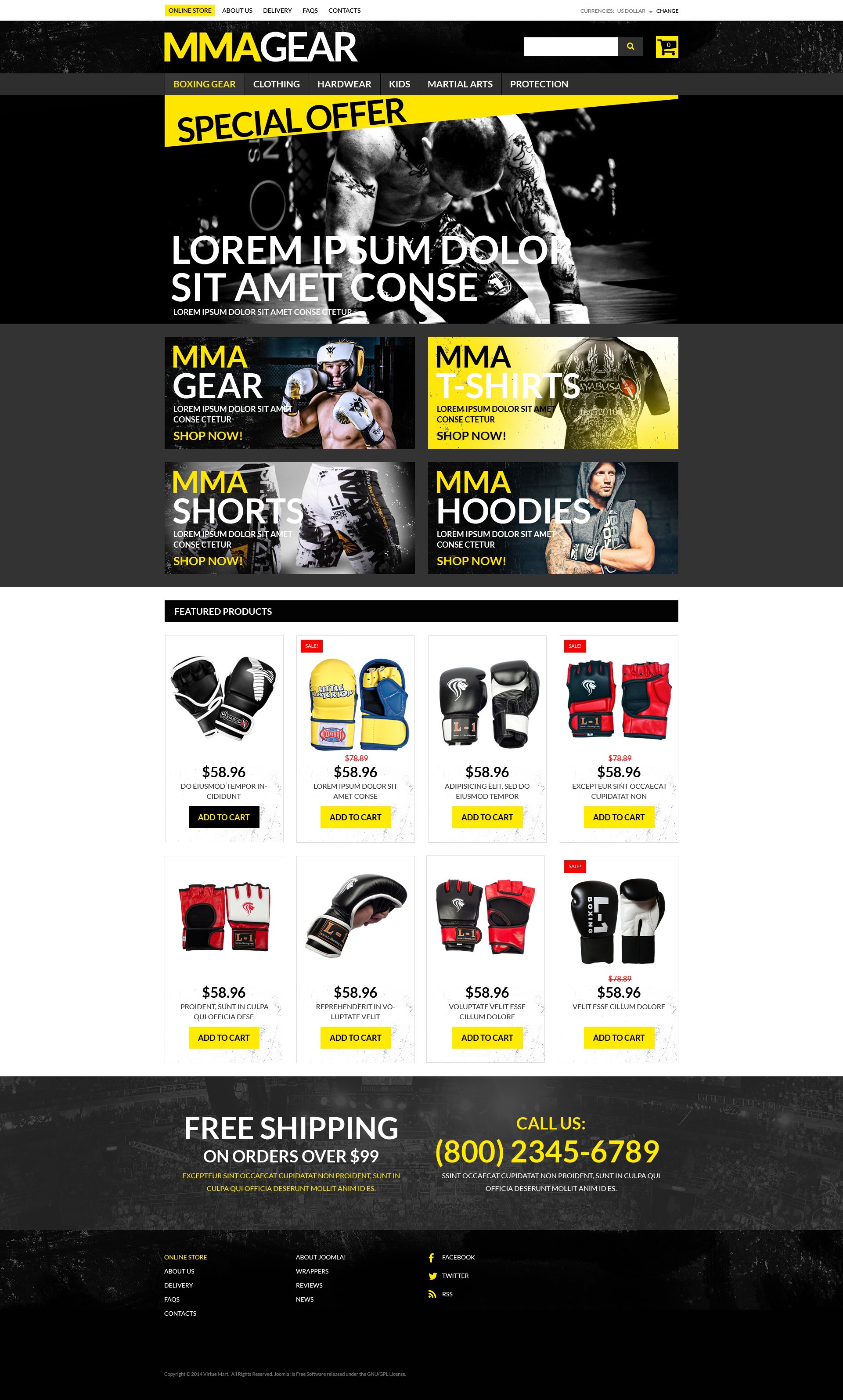 Tema VirtueMart #51234 "MMA Gear Store" - screenshot