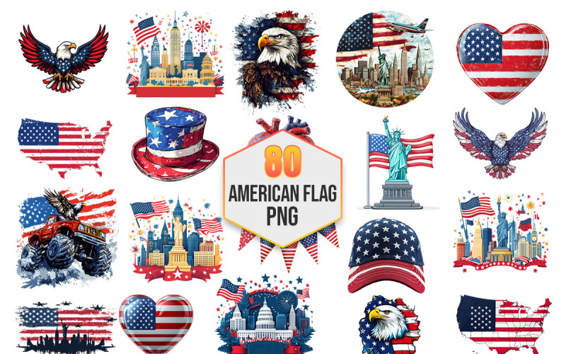 American Flag PNG Bundle, Patriotic USA Clipart, Independence Day Graphics T-shirt