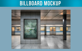 Digital Billboard on Subway Platform with Train Passing By