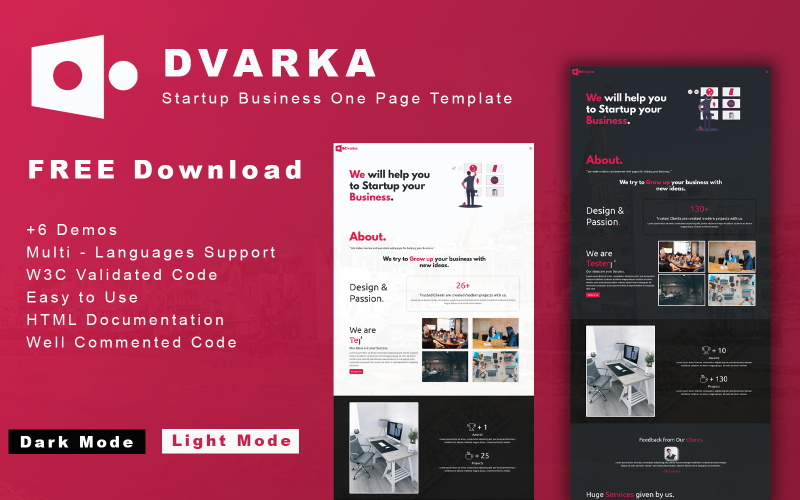 Dvarka - FREE Startup Business One Page Template Landing Page Template