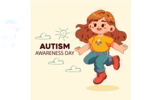 Autism Awareness Day with Cheerful Cartoon Girl in Colorful Outfit
