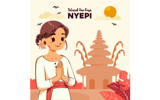 Flat Nyepi Celebration Illustration