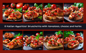Italian Appetizer Bruschetta with tomatoes, cheese and herbs