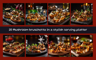 Mushroom bruschetta in a stylish serving platter