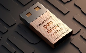 Pendrive Mockup Wooden USB Flash Drive Mockup USB Keychain Mockup Luxury Debossed Pen Drive Mockup