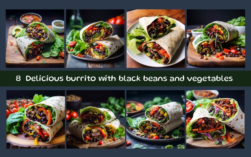 Delicious burrito with black beans and vegetables Background