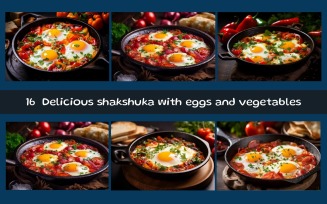 Delicious shakshuka with eggs and vegetables