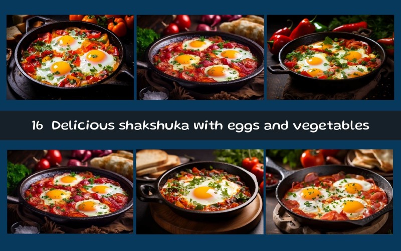 Delicious shakshuka with eggs and vegetables Background