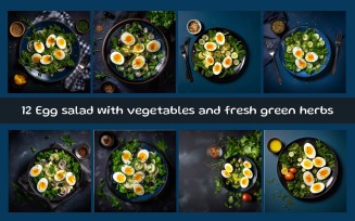 Egg salad with vegetables and fresh green herbs