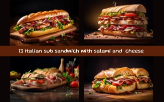 Italian sub sandwich with salami and cheese