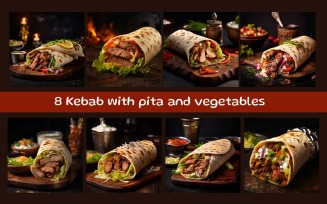 Kebab with pita and vegetables
