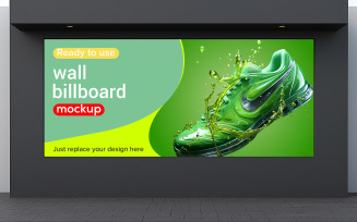 Wall Billboard Mockup with a Green Shoe Advertisement Billoard Mockup Psd