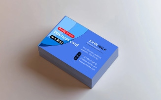 Business card mockup with blue design in a stack Business card design