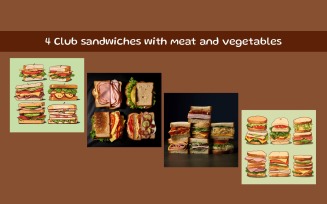Club sandwiches with meat and vegetables