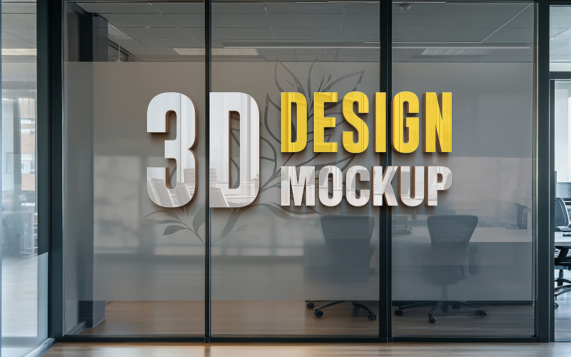 New 3d Glass Wall Logo Mockup in a Modern Office Space Glass Wall Mockup 3d Nice Logo Mockup Product Mockup