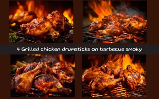 Grilled chicken drumsticks on barbecue smoky