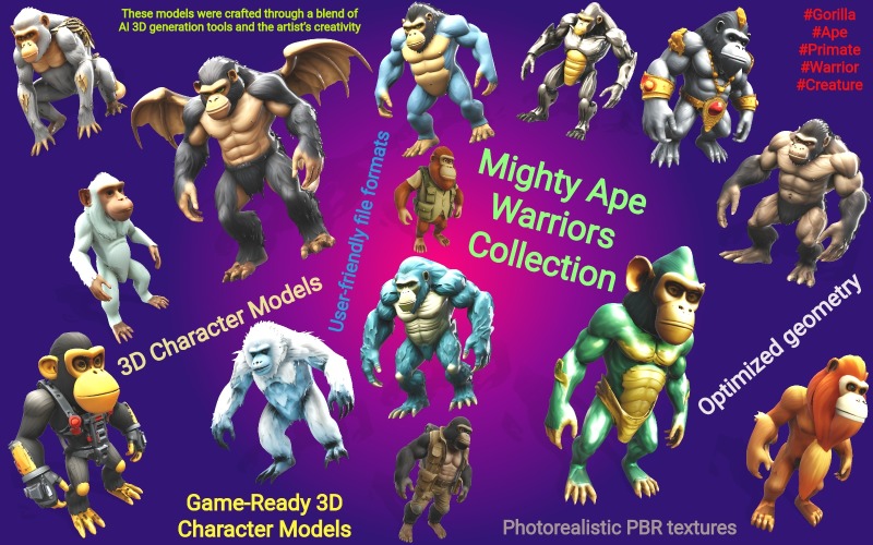Mighty Ape Warriors Collection 3D Model