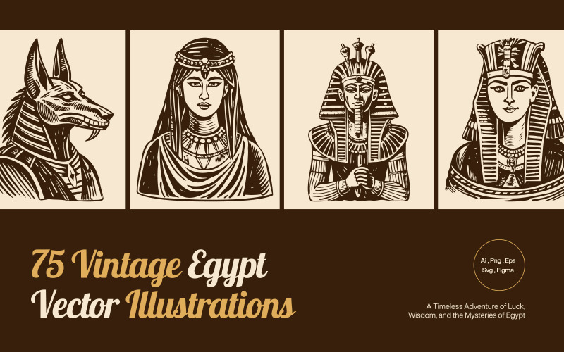 Modern Vintage Egypt Art Set Illustration