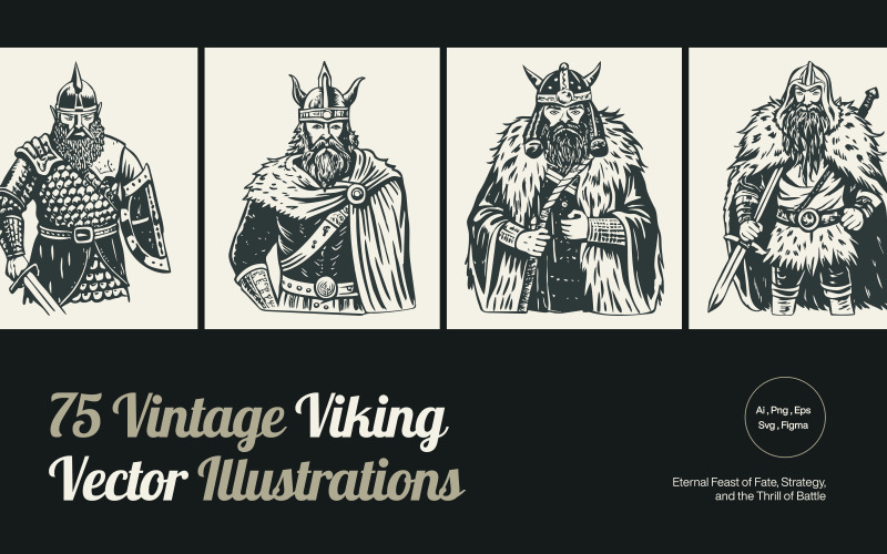 Vintage Viking Art Icon Set Illustration