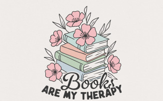 Book Are My Therapy Png, Flower Book Png, Sublimation Design, Vintage Book Lover Png, Retro