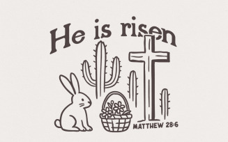 He Is Risen PNG, Matthew 28:6 Easter Design, Retro Easter PNG, Christian Resurrection Art, Jesus
