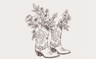 Cowgirl Boots PNG, Floral Cowboy Boots Clipart, Western Wildflower Sublimation, Country Girl Shirt