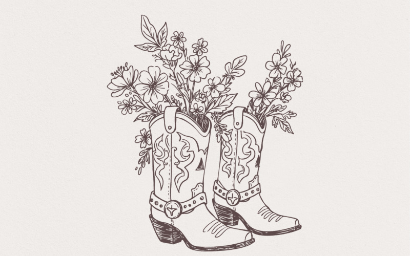 Cowgirl Boots PNG, Floral Cowboy Boots Clipart, Western Wildflower Sublimation, Country Girl Shirt Illustration