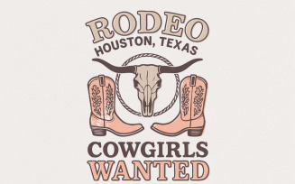 Rodeo Texas Cowgirl Retro PNG, Distressed Cowgirl Boots, Western Skull and Boots Clipart, Country