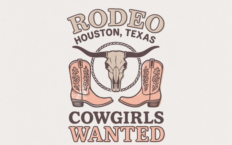 Rodeo Texas Cowgirl Retro PNG, Distressed Cowgirl Boots, Western Skull and Boots Clipart, Country Illustration