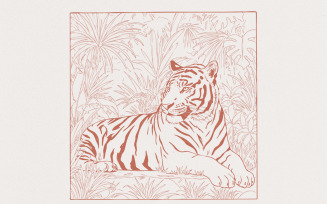 Tiger Jungle PNG, Vintage Tiger Illustration, Wildlife Sketch Sublimation Design, Animal Lover PNG,